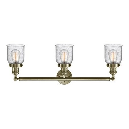 Innovations Lighting Small Bell 3-100 Watt 30 Inch Antique Brass Bathroom Fixture With Seedy Glass, 529059 205-AB-G54